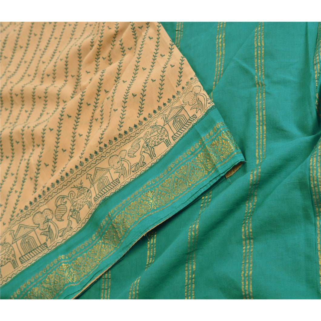 Sanskriti Vintage Sarees Hand Block Printed Zari Work Pure Cotton Sari Fabric
