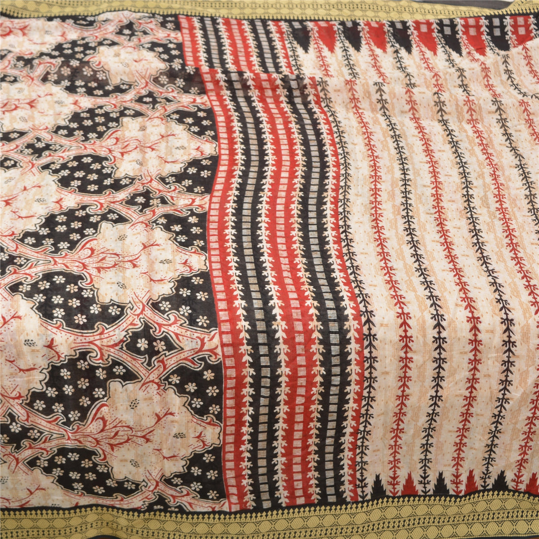 Sanskriti Vintage Sarees From Indian Ivory Printed Pure Cotton Sari Craft Fabric