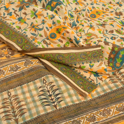 Sanskriti Vintage Sarees Peach Indian Pure Cotton Printed Sari 5yd Craft Sustainable Fabric