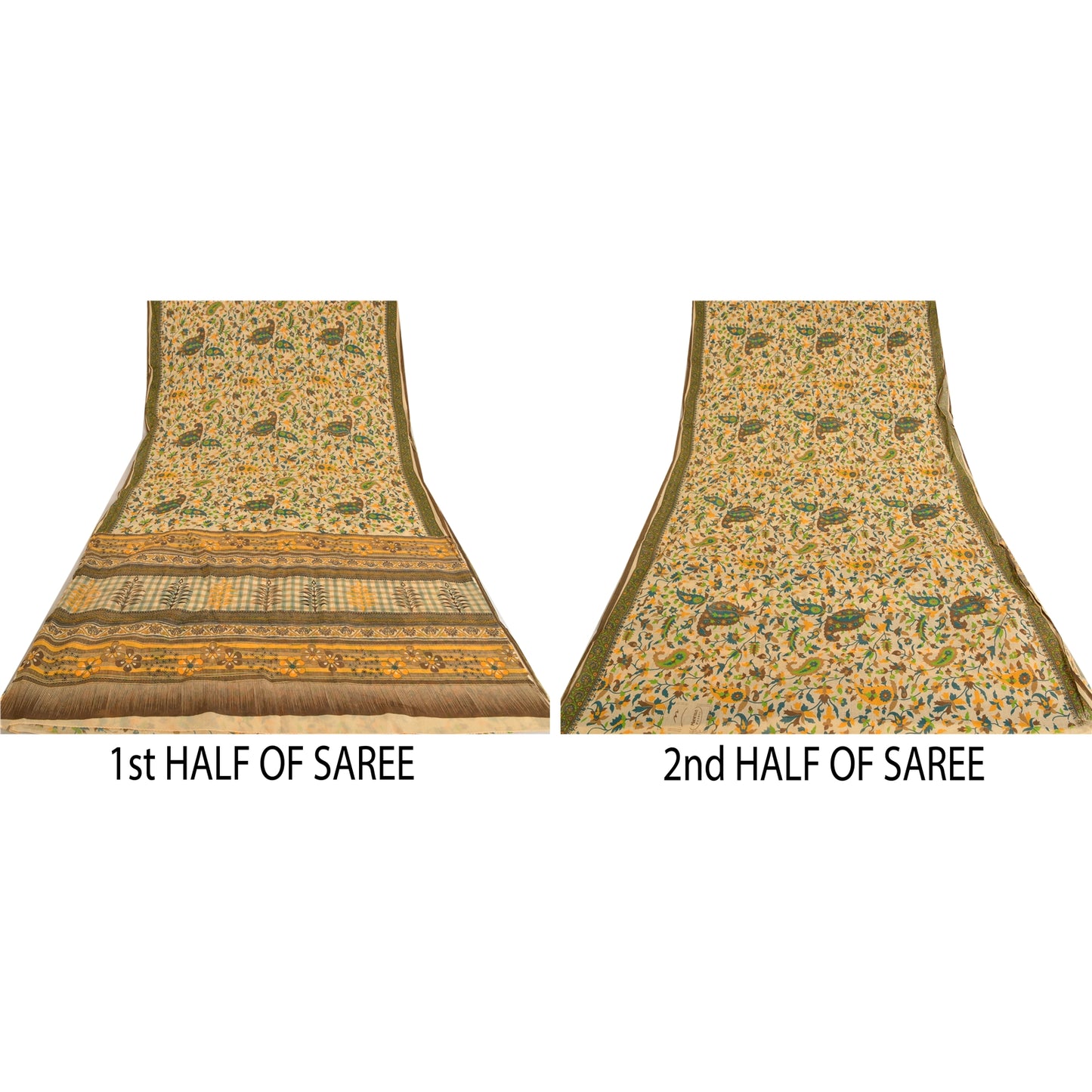 Sanskriti Vintage Sarees Peach Indian Pure Cotton Printed Sari 5yd Craft Sustainable Fabric