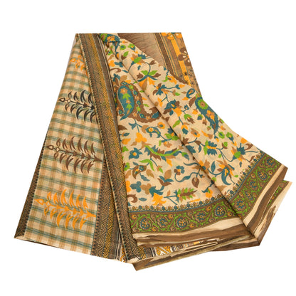 Sanskriti Vintage Sarees Peach Indian Pure Cotton Printed Sari 5yd Craft Sustainable Fabric