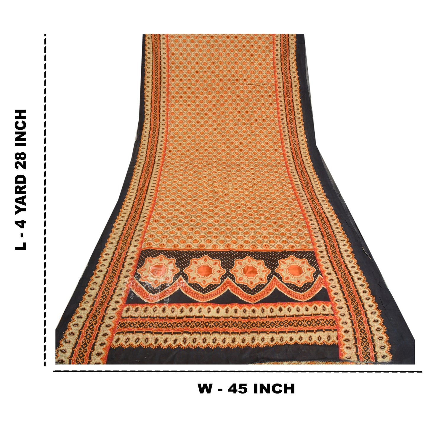 Sanskriti Vintage Sarees Orange Indian Pure Cotton Printed Sari 5yd Craft Sustainable Fabric