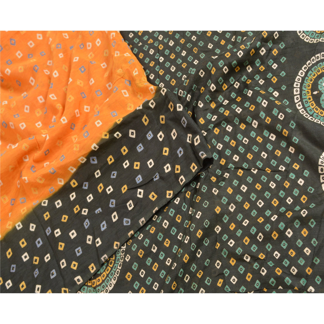 Sanskriti Vintage Sarees Yellow Bandhani Printed Pure Cotton Sari Craft Fabric