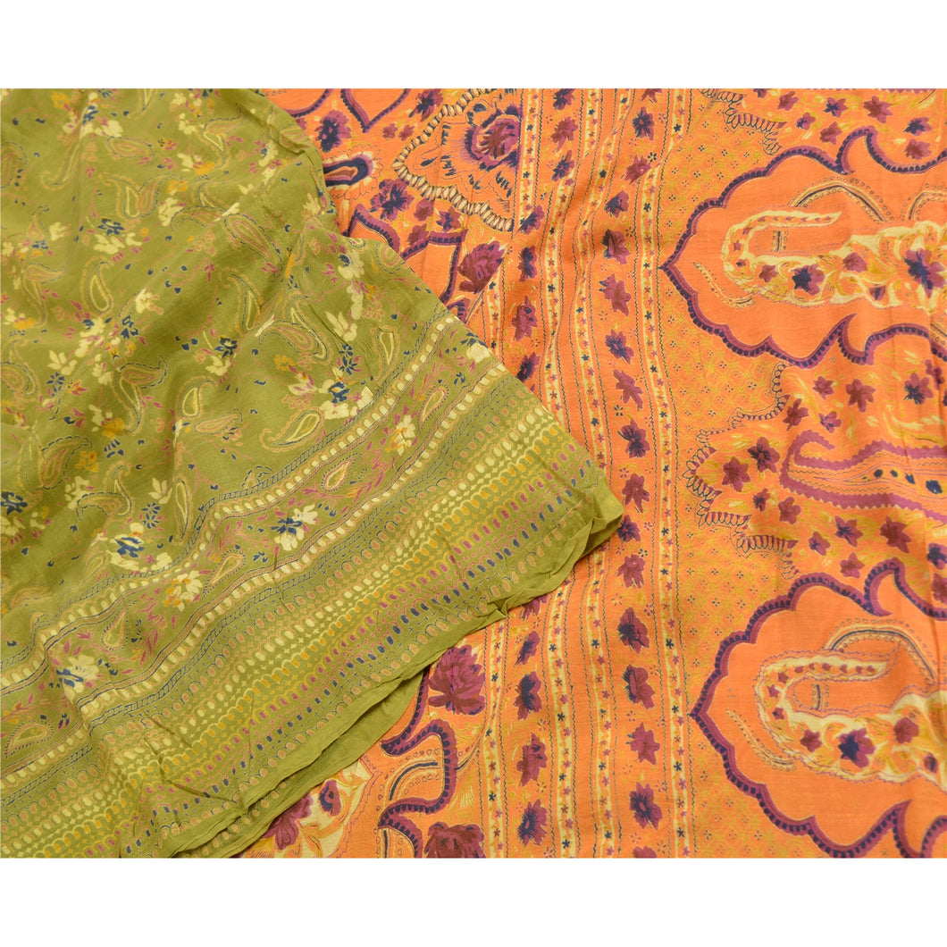 Sanskriti Vintage Sarees From India Green Pure Cotton Printed Sari Craft Fabric