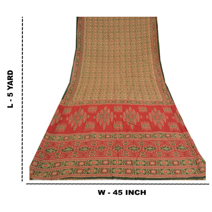 Sanskriti Vintage Sarees Cream Ikat Printed Indian Pure Cotton Sari Craft Sustainable Fabric