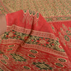Sanskriti Vintage Sarees Cream Ikat Printed Indian Pure Cotton Sari Craft Sustainable Fabric