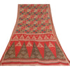 Sanskriti Vintage Sarees Red Ikat Printed Indian Pure Cotton Sari Craft Sustainable Fabric