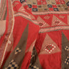 Sanskriti Vintage Sarees Red Ikat Printed Indian Pure Cotton Sari Craft Sustainable Fabric