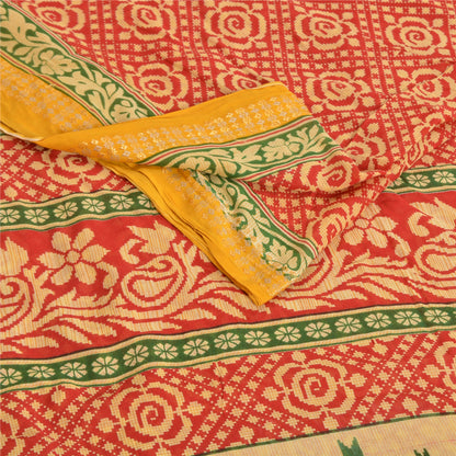 Sanskriti Vintage Sarees Red 100% Pure Cotton Printed Sari 5yd Soft Craft Sustainable Fabric