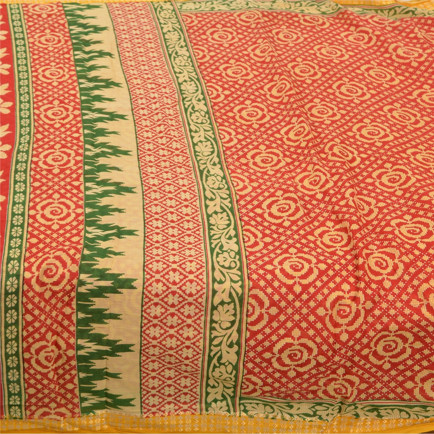 Sanskriti Vintage Sarees Red 100% Pure Cotton Printed Sari 5yd Soft Craft Sustainable Fabric