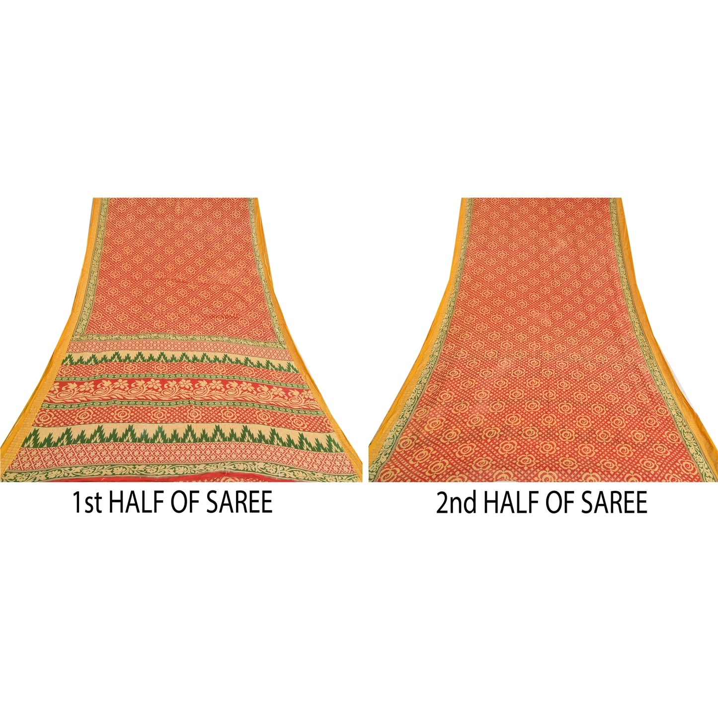 Sanskriti Vintage Sarees Red 100% Pure Cotton Printed Sari 5yd Soft Craft Sustainable Fabric