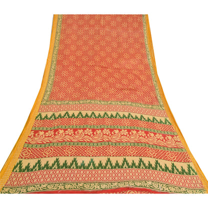 Sanskriti Vintage Sarees Red 100% Pure Cotton Printed Sari 5yd Soft Craft Sustainable Fabric