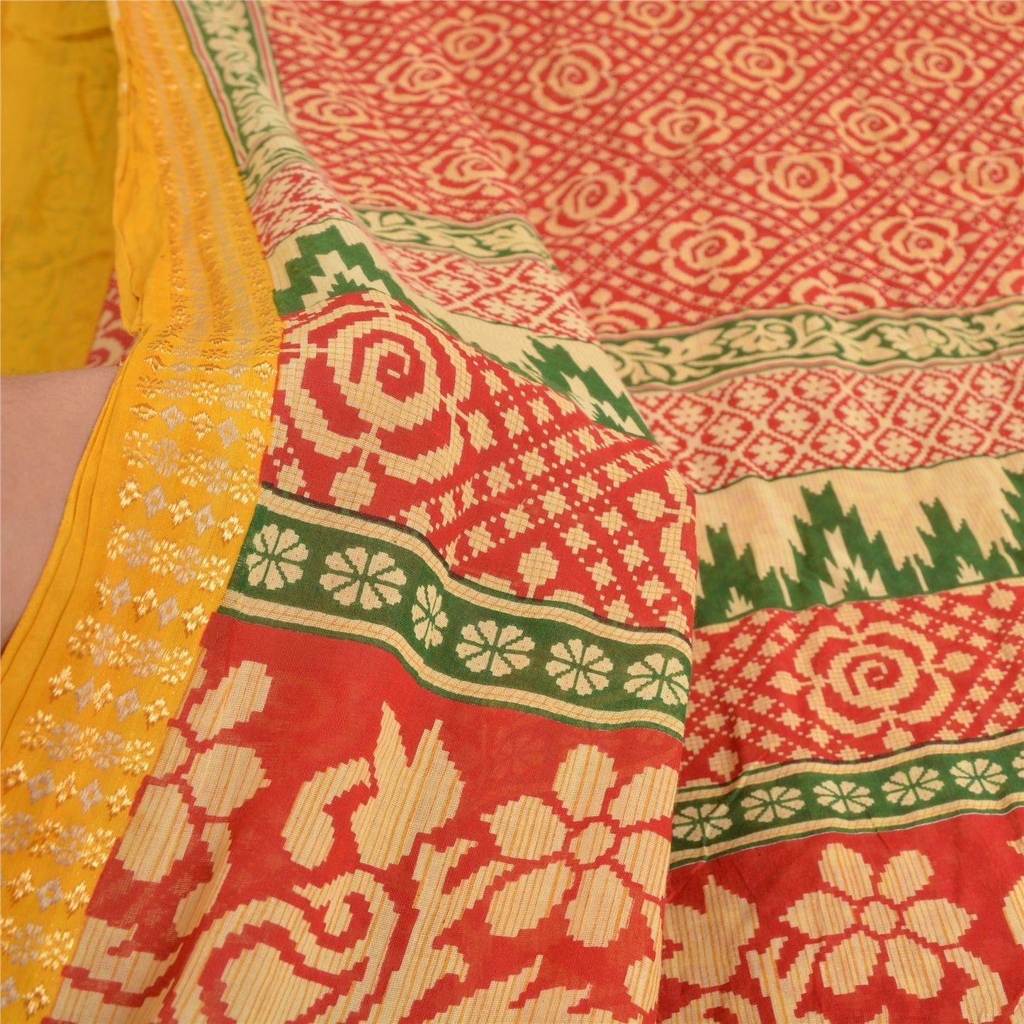 Sanskriti Vintage Sarees Red 100% Pure Cotton Printed Sari 5yd Soft Craft Sustainable Fabric
