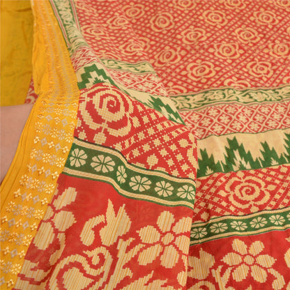 Sanskriti Vintage Sarees Red 100% Pure Cotton Printed Sari 5yd Soft Craft Sustainable Fabric