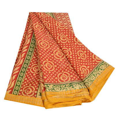 Sanskriti Vintage Sarees Red 100% Pure Cotton Printed Sari 5yd Soft Craft Sustainable Fabric