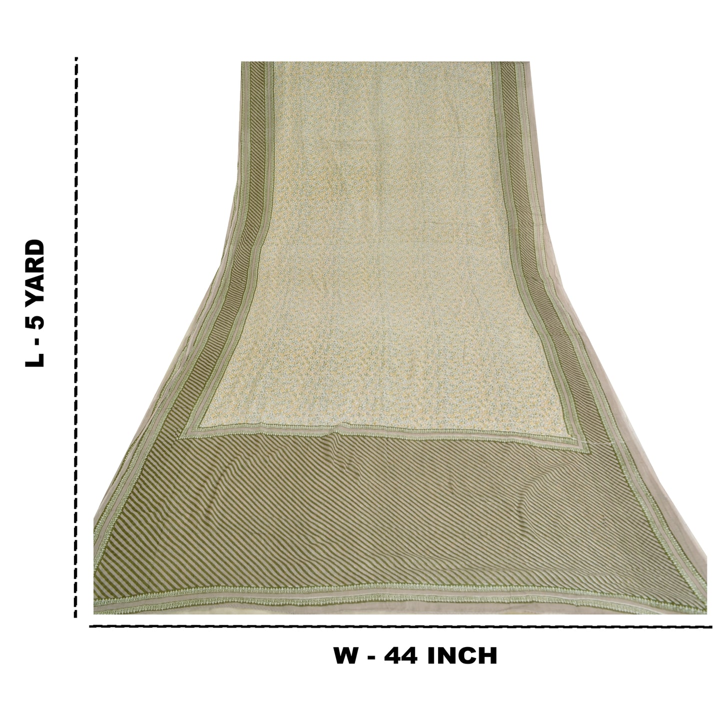 Sanskriti Vintage Ivory/Green Sarees 100% Pure Cotton Printed Sari Craft Sustainable Fabric