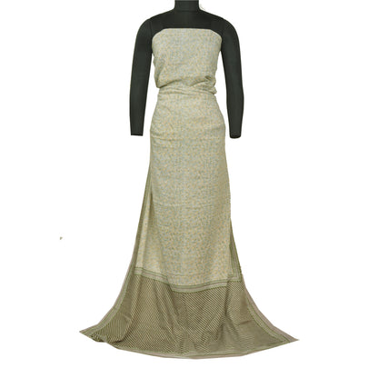 Sanskriti Vintage Ivory/Green Sarees 100% Pure Cotton Printed Sari Craft Sustainable Fabric