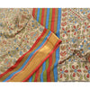 Sanskriti Vintage Sarees Cream Kantha Printed Pure Cotton Sari Soft Craft Sustainable Fabric