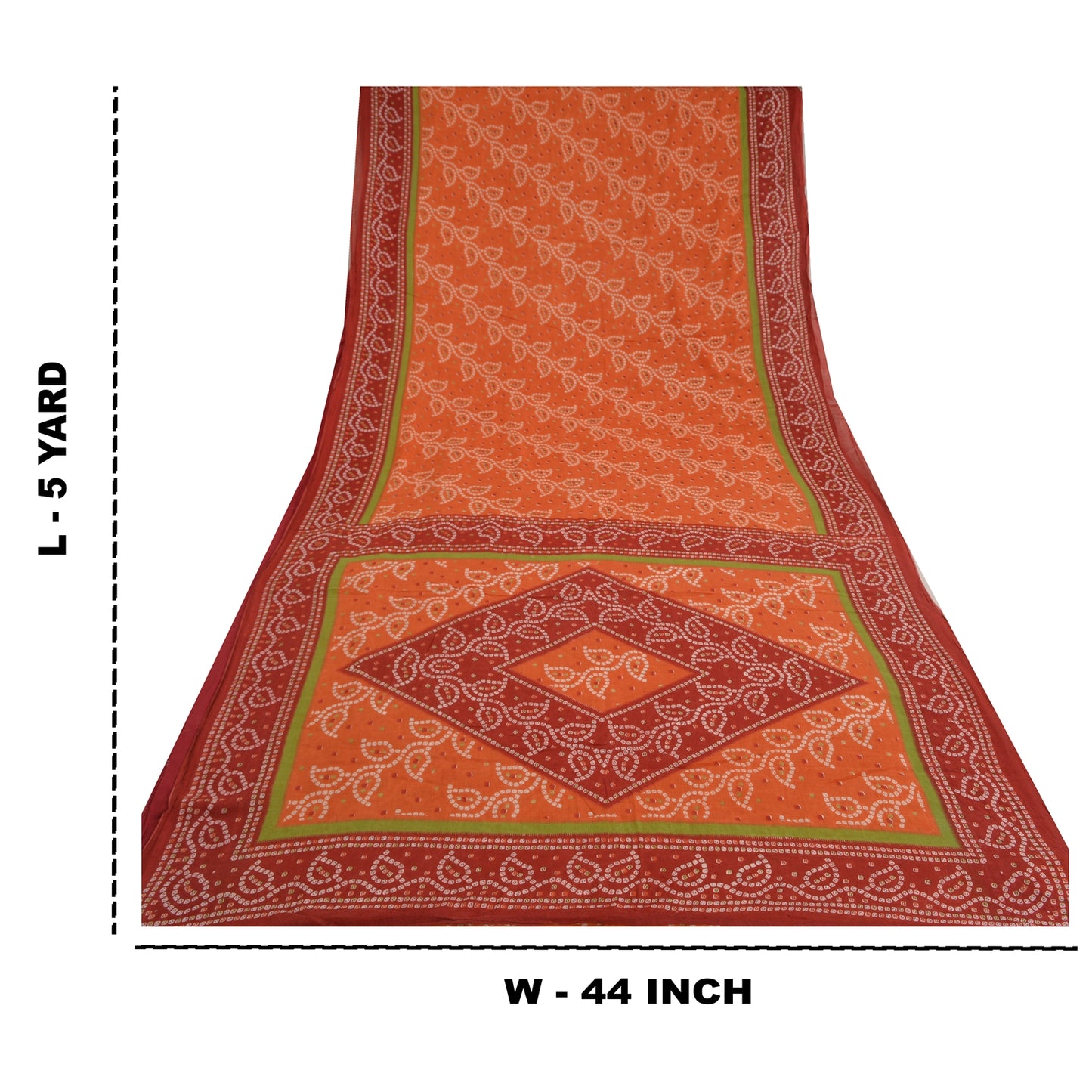 Sanskriti Vintage Sarees Orange/Red Bandhani Print Pure Cotton Sari Craft Sustainable Fabric