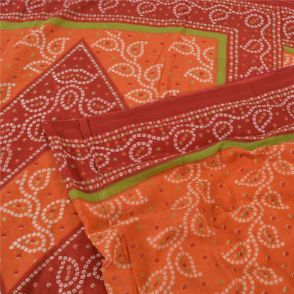 Sanskriti Vintage Sarees Orange/Red Bandhani Print Pure Cotton Sari Craft Sustainable Fabric