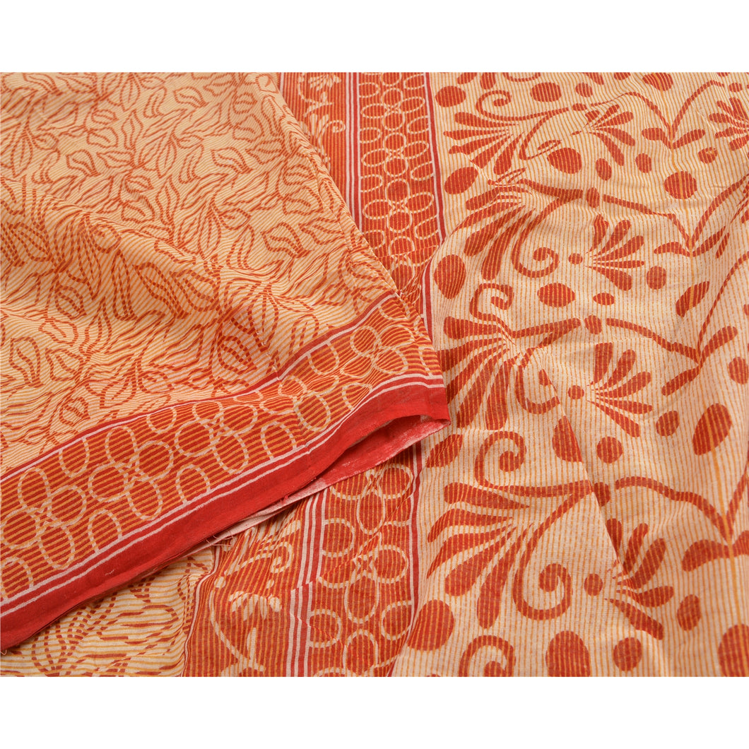 Sanskriti Vintage Sarees From India Red Pure Cotton Printed Sari Craft Fabric