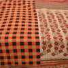 Sanskriti Vintage Sarees Cream/Red Pure Cotton Printed Sari Floral Craft Sustainable Fabric