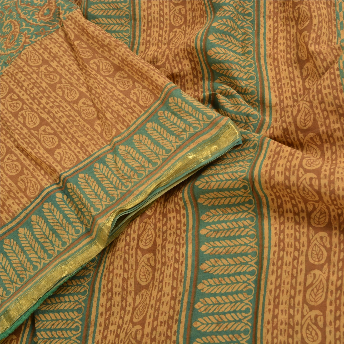 Санскритские винтажные зеленые индийские сари из чистого хлопка с принтом сари из мягкой устойчивой ткани