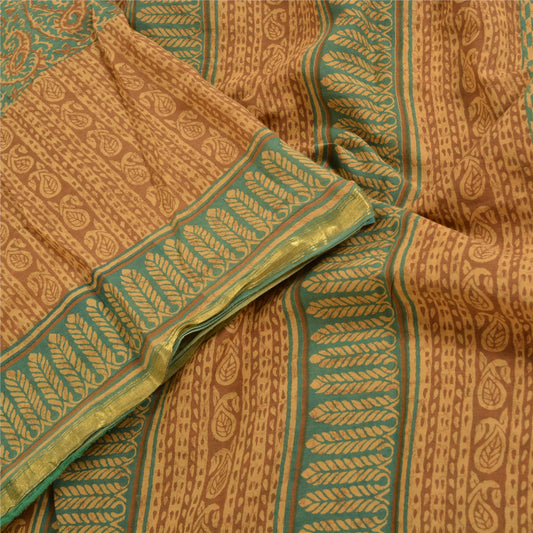 Sanskriti Vintage Green Indian Sarees Pure Cotton Printed Sari Craft Soft Sustainable Fabric