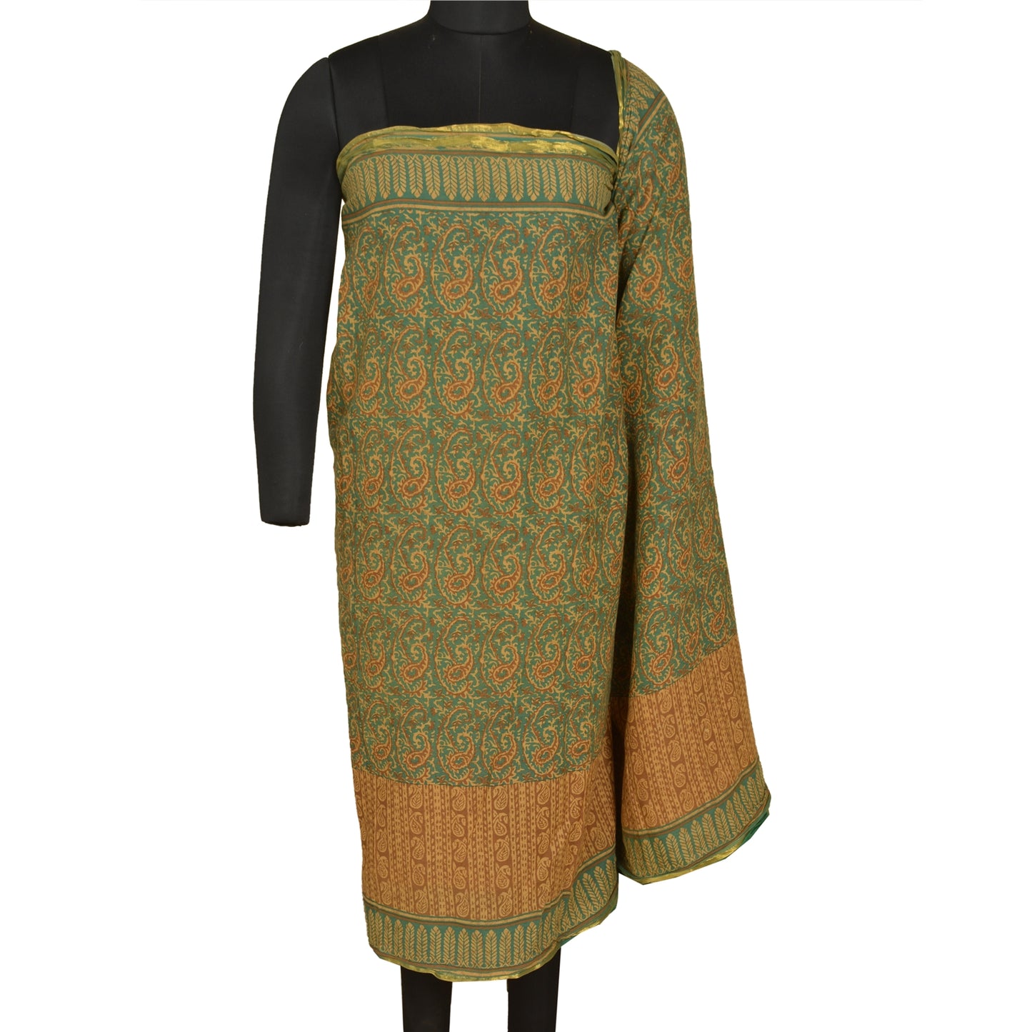 Санскритские винтажные зеленые индийские сари из чистого хлопка с принтом сари из мягкой устойчивой ткани