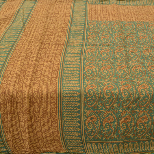 Sanskriti Vintage Green Indian Sarees Pure Cotton Printed Sari Craft Soft Sustainable Fabric