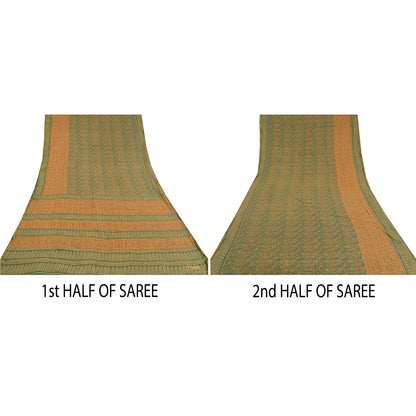 Санскритские винтажные зеленые индийские сари из чистого хлопка с принтом сари из мягкой устойчивой ткани