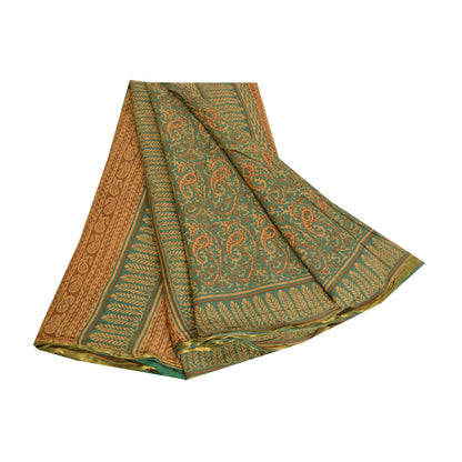 Санскритские винтажные зеленые индийские сари из чистого хлопка с принтом сари из мягкой устойчивой ткани