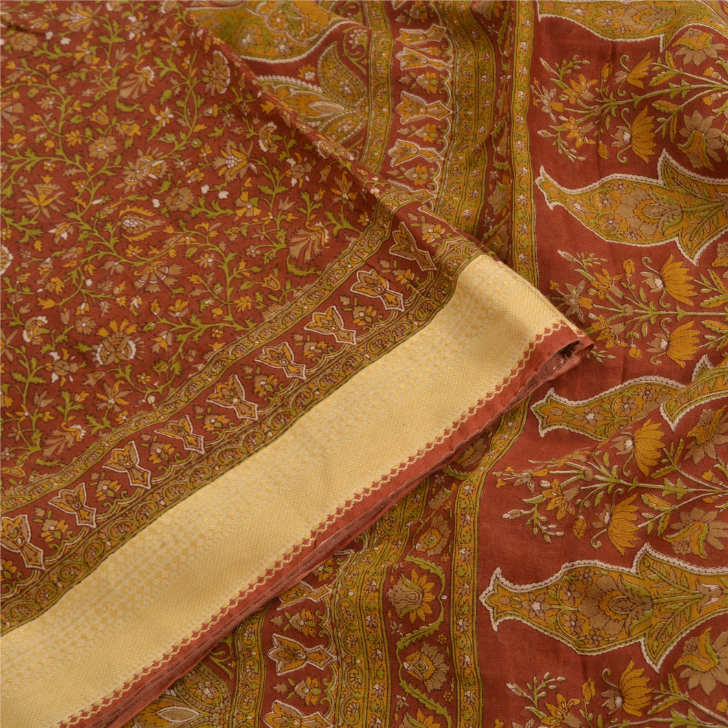 Sanskriti Vintage Sarees From India Brown Pure Cotton Printed Sari Craft Fabric