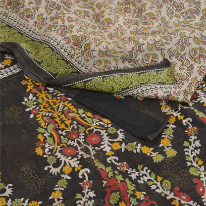 Sanskriti Vintage Sarees Hand Block Peacock Printed Pure Cotton Sari 5yd Sustainable Fabric