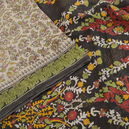 Sanskriti Vintage Sarees Hand Block Peacock Printed Pure Cotton Sari 5yd Sustainable Fabric