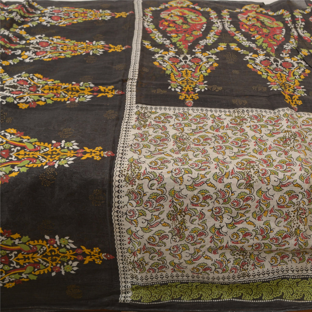 Sanskriti Vintage Sarees Hand Block Peacock Printed Pure Cotton Sari 5yd Sustainable Fabric