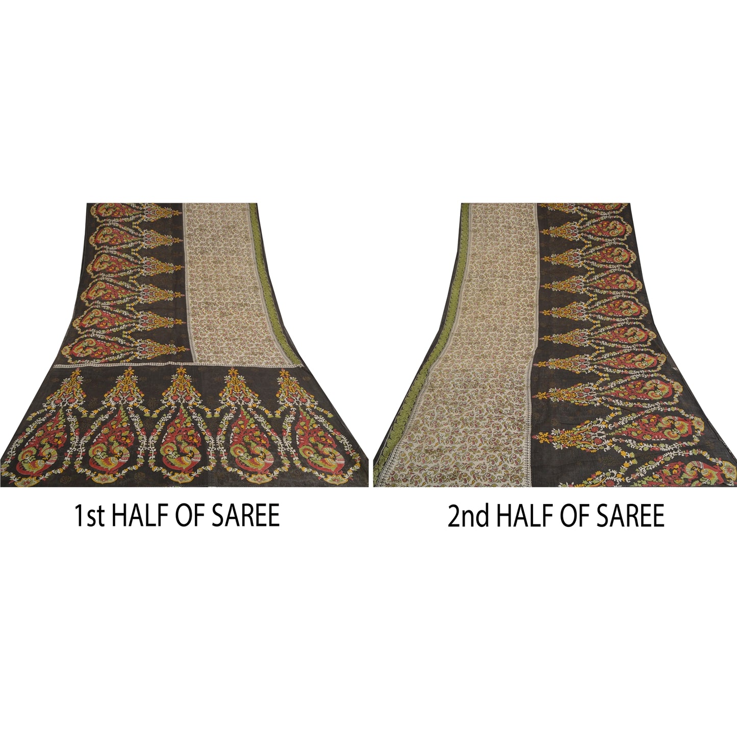 Sanskriti Vintage Sarees Hand Block Peacock Printed Pure Cotton Sari 5yd Sustainable Fabric