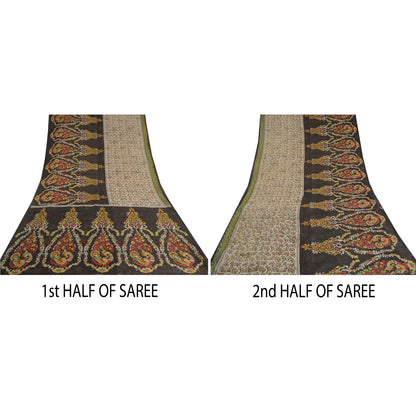 Sanskriti Vintage Sarees Hand Block Peacock Printed Pure Cotton Sari 5yd Sustainable Fabric