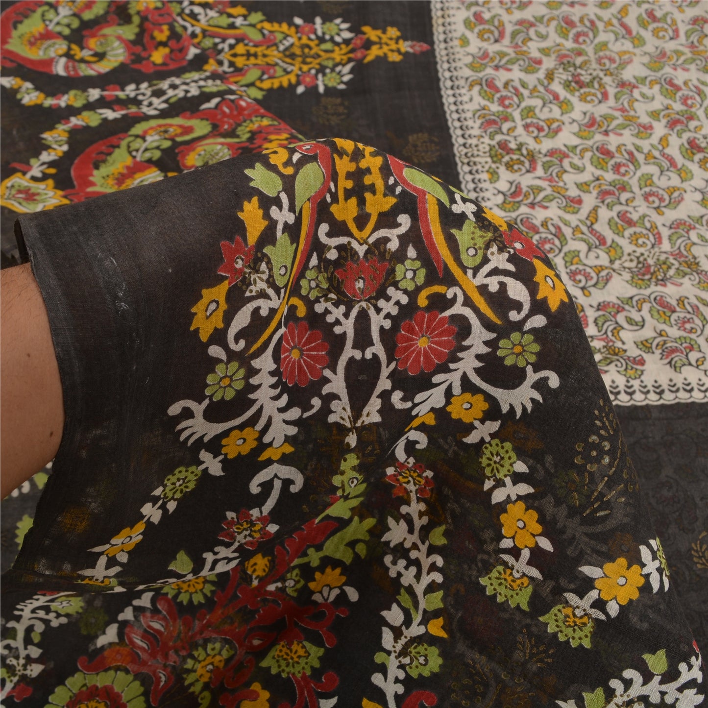 Sanskriti Vintage Sarees Hand Block Peacock Printed Pure Cotton Sari 5yd Sustainable Fabric