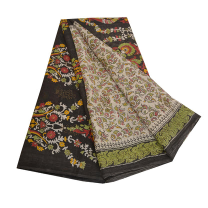 Sanskriti Vintage Sarees Hand Block Peacock Printed Pure Cotton Sari 5yd Sustainable Fabric