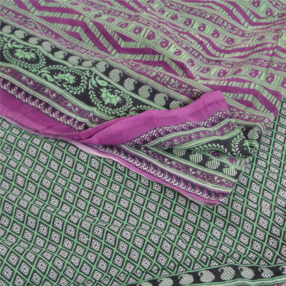 Sanskriti Vintage Sarees Purple & Green Pure Cotton Printed Sari Craft Sustainable Fabric