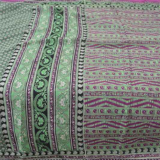 Sanskriti Vintage Sarees Purple & Green Pure Cotton Printed Sari Craft Sustainable Fabric