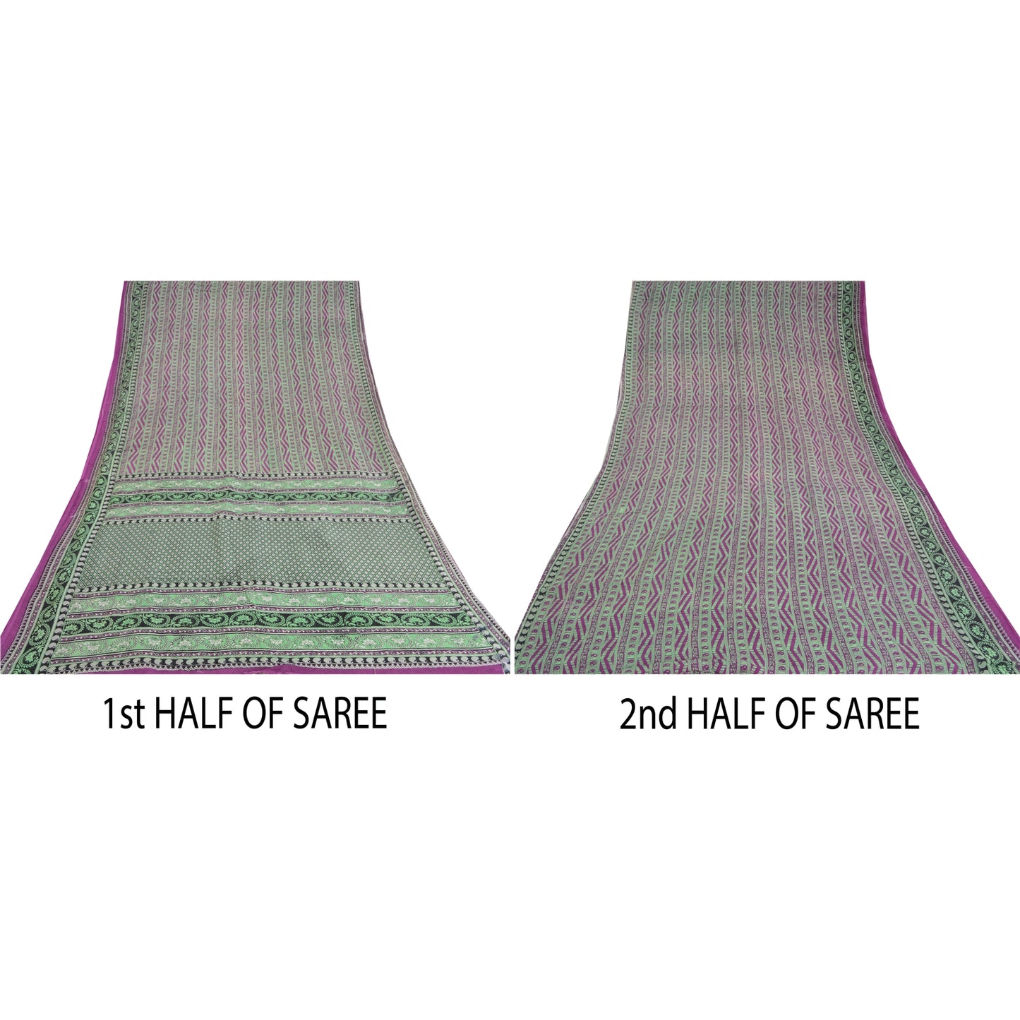 Sanskriti Vintage Sarees Purple & Green Pure Cotton Printed Sari Craft Sustainable Fabric