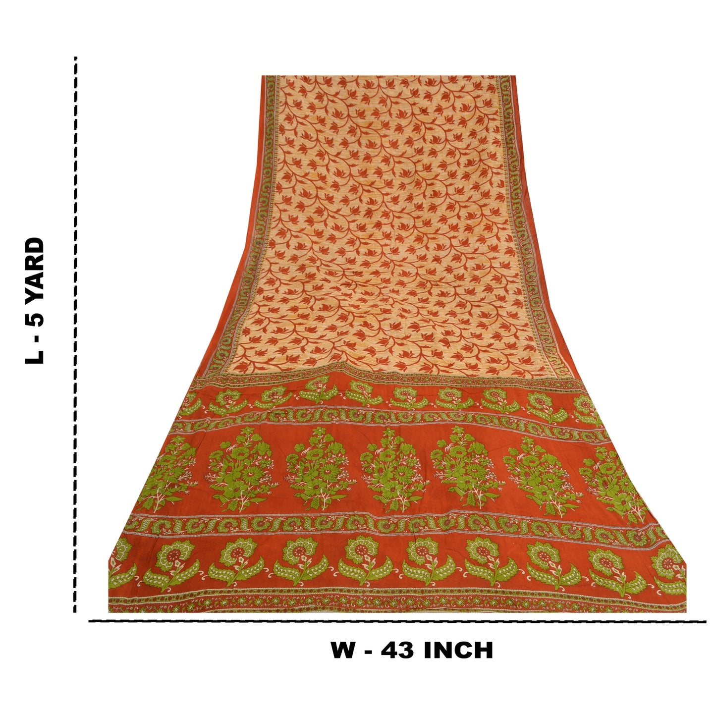 Sanskriti Vintage Sarees Cream & Red Printed Pure Cotton Sari Soft Craft Sustainable Fabric