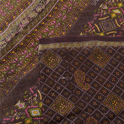 Sanskriti Vintage Sarees Purple Bandhani Patola Print Pure Cotton Sari Sustainable Fabric