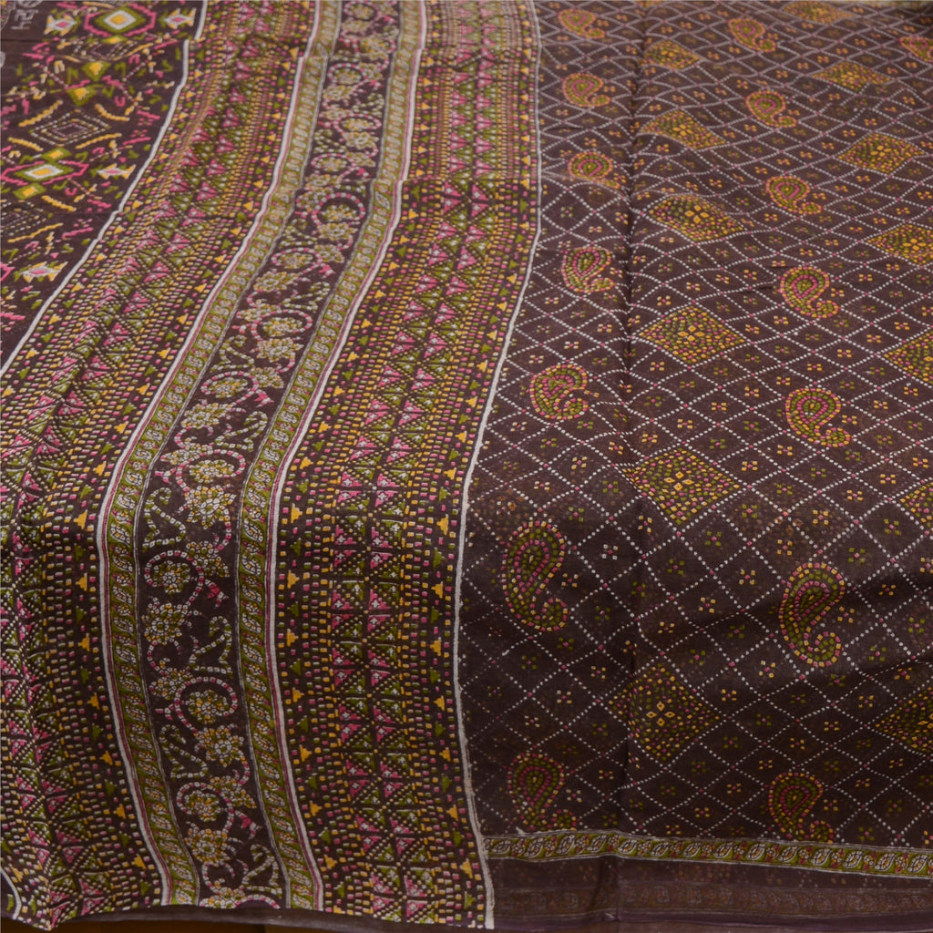 Sanskriti Vintage Sarees Purple Bandhani Patola Print Pure Cotton Sari Sustainable Fabric