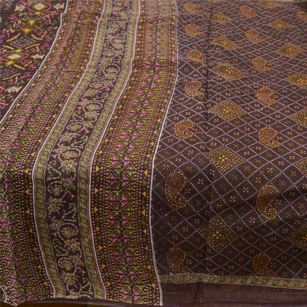 Sanskriti Vintage Sarees Purple Bandhani Patola Print Pure Cotton Sari Fabric
