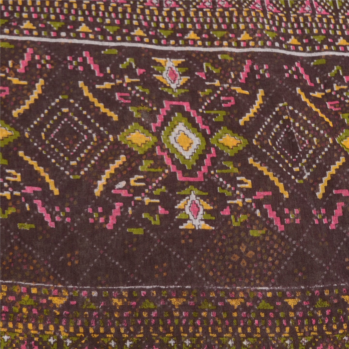Sanskriti Vintage Sarees Purple Bandhani Patola Print Pure Cotton Sari Sustainable Fabric