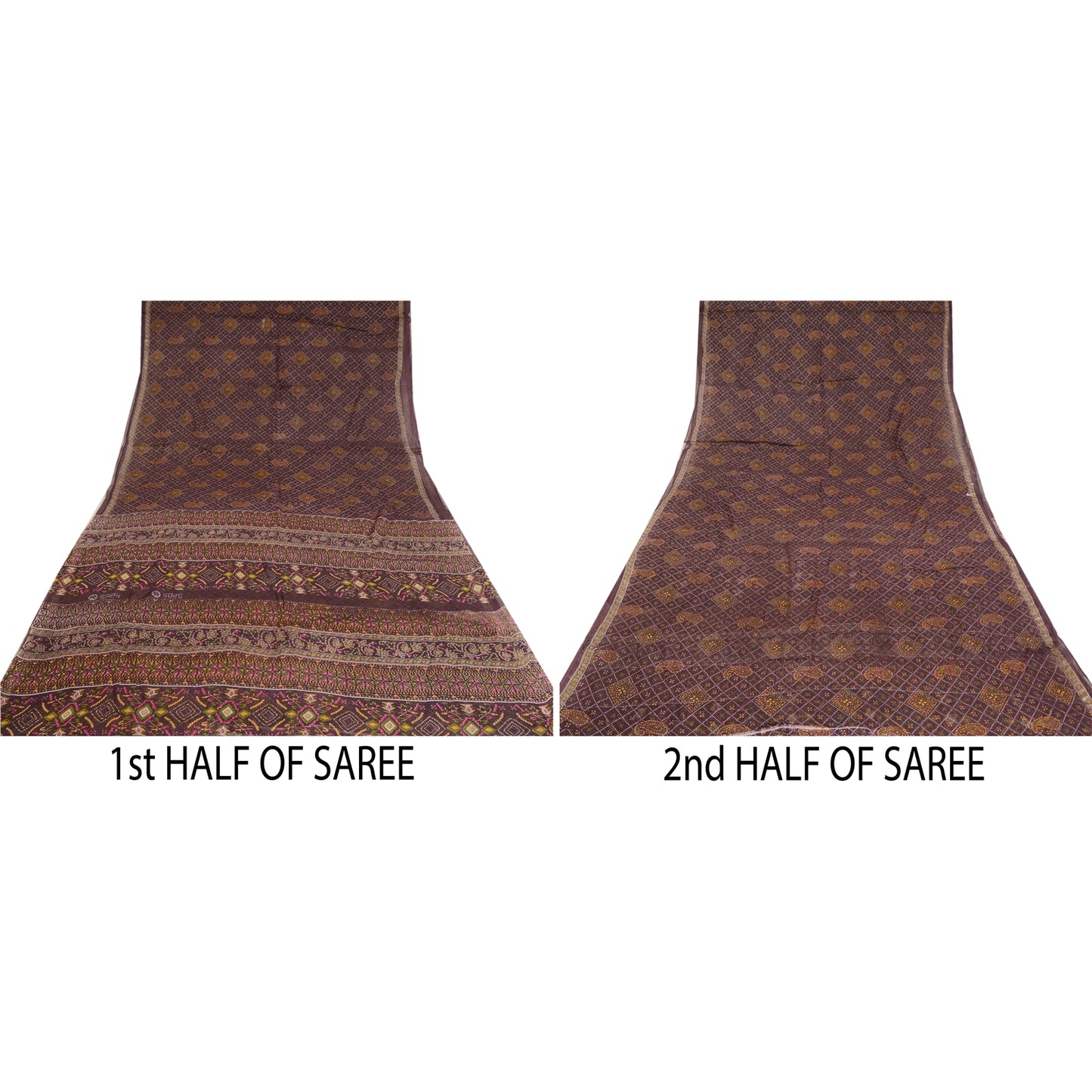 Sanskriti Vintage Sarees Purple Bandhani Patola Print Pure Cotton Sari Sustainable Fabric