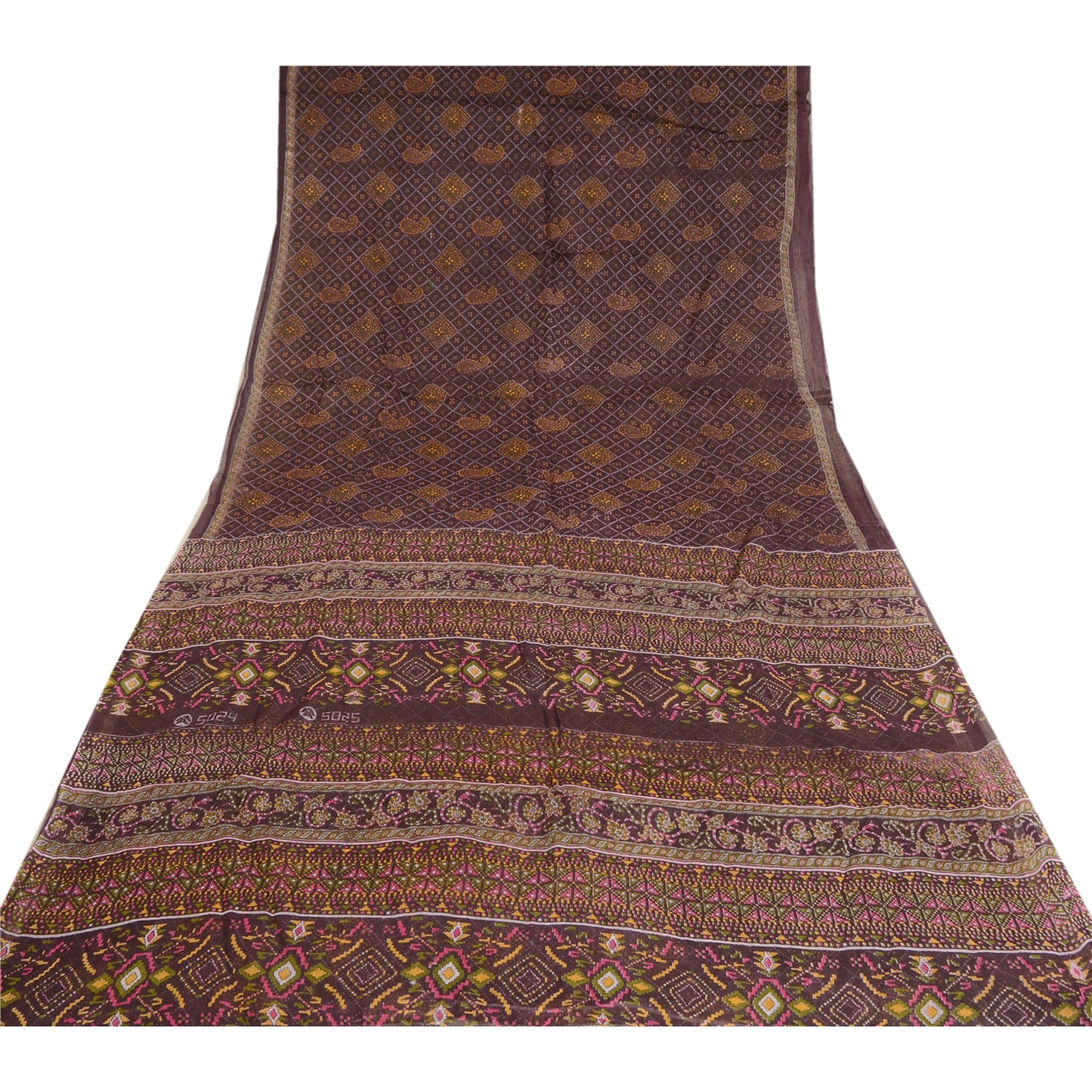 Sanskriti Vintage Sarees Purple Bandhani Patola Print Pure Cotton Sari Sustainable Fabric